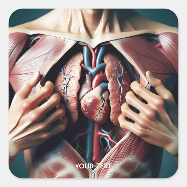 Fantasy Cute Lungs Heart Chest Square Sticker (Front)