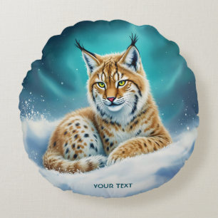 Fantasy Cute Lynx Cub Winter Round Cushion