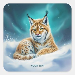 Fantasy Cute Lynx Cub Winter Square Sticker