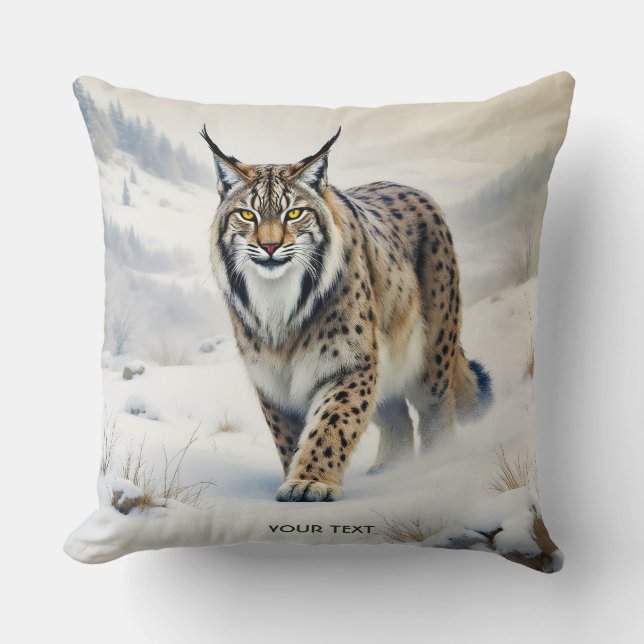 Fantasy Cute Lynx Winter Snow Cushion (Front)