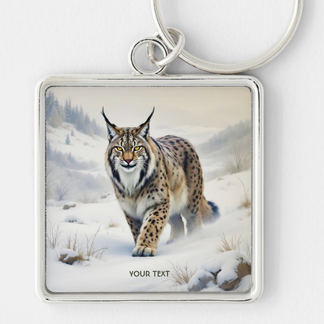Fantasy Cute Lynx Winter Snow Key Ring (Front)