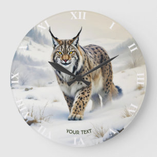 Fantasy Cute Lynx Winter Snow Large Clock