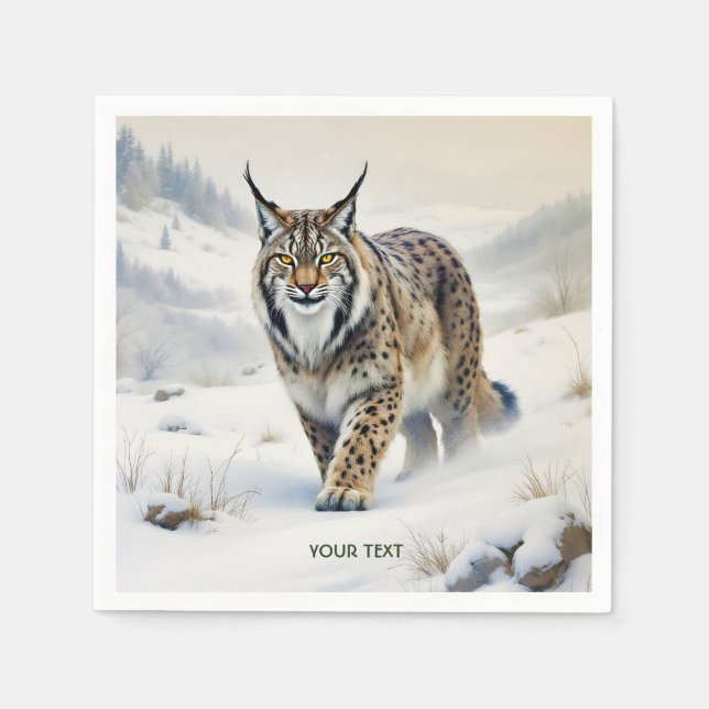 Fantasy Cute Lynx Winter Snow Napkin (Front)