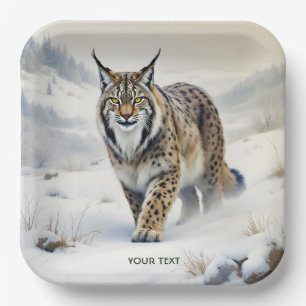 Fantasy Cute Lynx Winter Snow Paper Plate