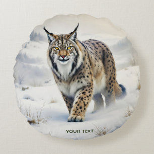 Fantasy Cute Lynx Winter Snow Round Cushion
