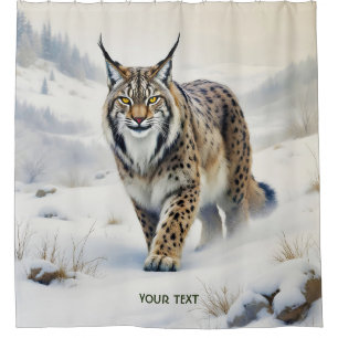 Fantasy Cute Lynx Winter Snow Shower Curtain