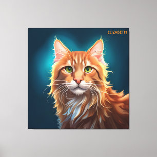 Fantasy Cute Maine Coon Cat, Fantasy Vintage Canvas Print