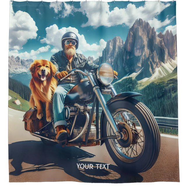 Fantasy Cute Man Dog Motorcycle Shower Curtain (Front)