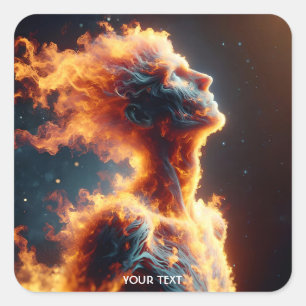 Fantasy Cute Man Fire Portrait Square Sticker