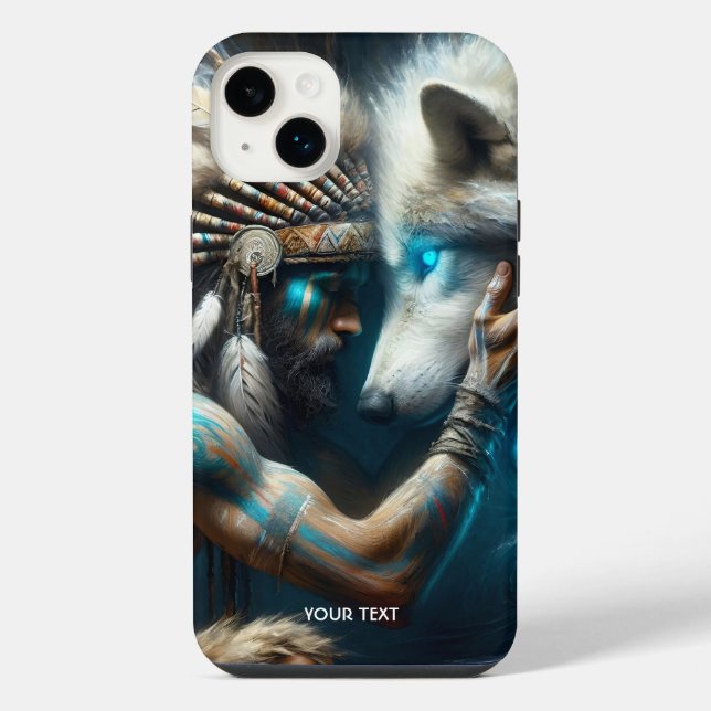 Fantasy Cute Man Hugging Wolf iPhone Case (Back)