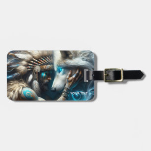 Fantasy Cute Man Hugging Wolf Luggage Tag