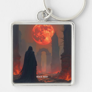 Fantasy Cute Man Moon Red Key Ring