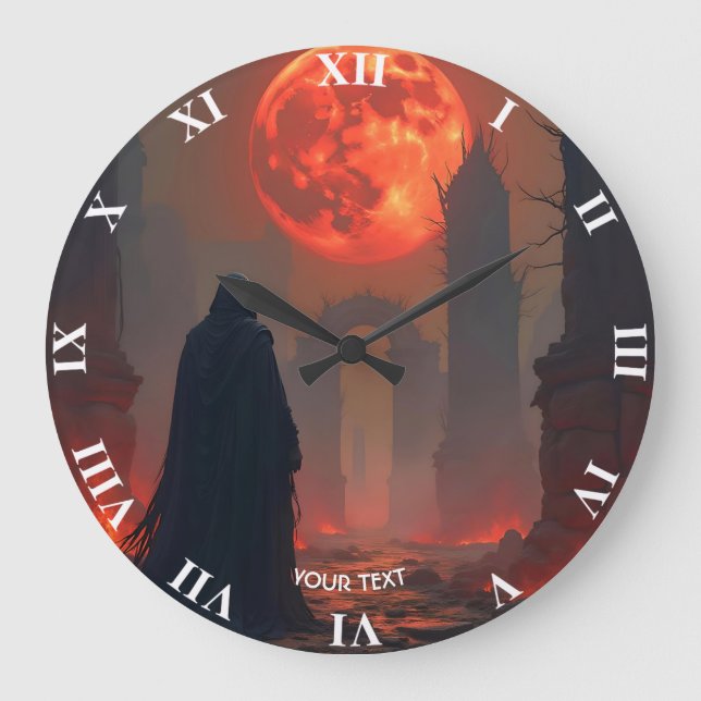 Fantasy Cute Man Moon Red Large Clock (Front)