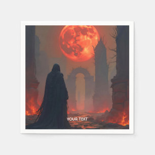 Fantasy Cute Man Moon Red Napkin