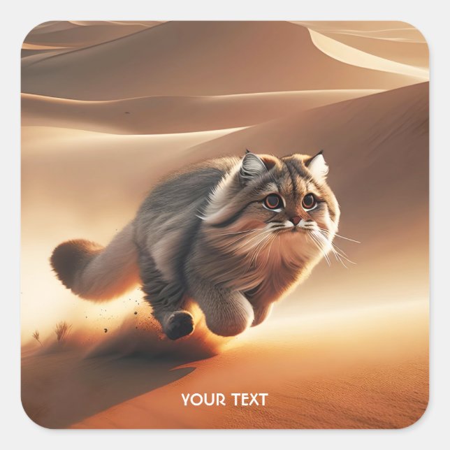 Fantasy Cute Manul Cat Running Square Sticker (Front)