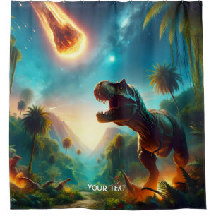 Fantasy Cute Meteor Scared T-Rex  Shower Curtain