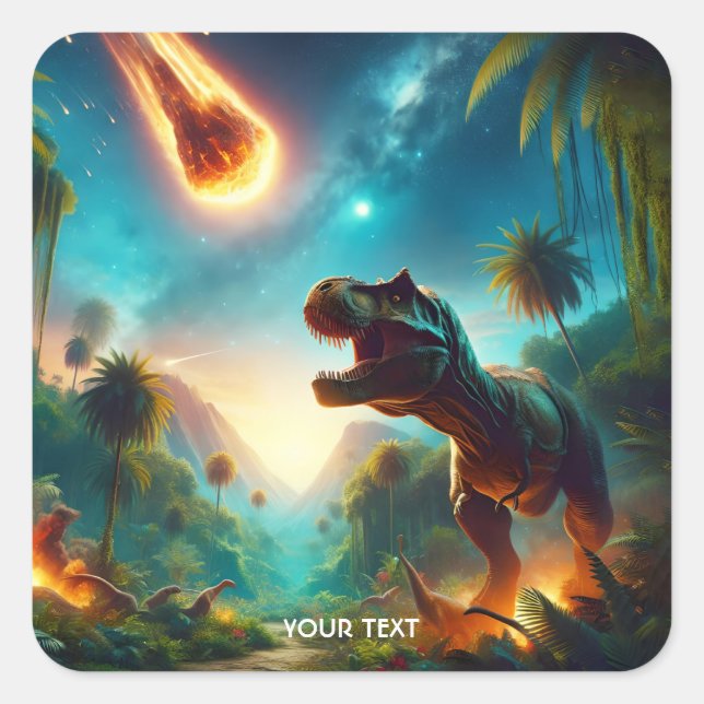 Fantasy Cute Meteor Scared T-Rex  Square Sticker (Front)
