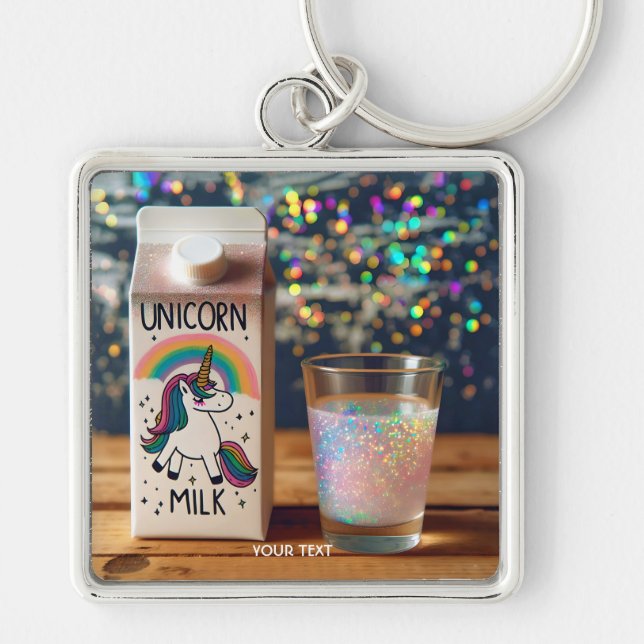 Fantasy Cute Milk Unicorn Rainbow Key Ring (Front)
