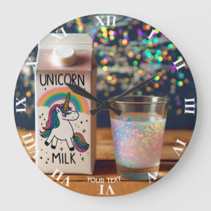 Fantasy Cute Milk Unicorn Rainbow Large Clock
