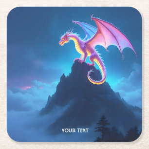 Fantasy Cute Mist Shrouded Dragon Square Paper Coaster
