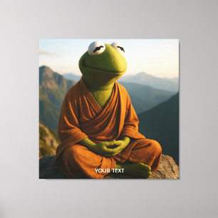 Fantasy Cute Monk Frog Mountains Canvas Print