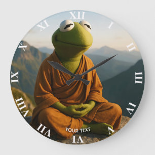 Fantasy Cute Monk Frog Mountains Large Clock