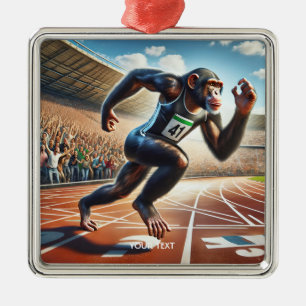 Fantasy Cute Monkey Athlete Running Metal Tree Decoration