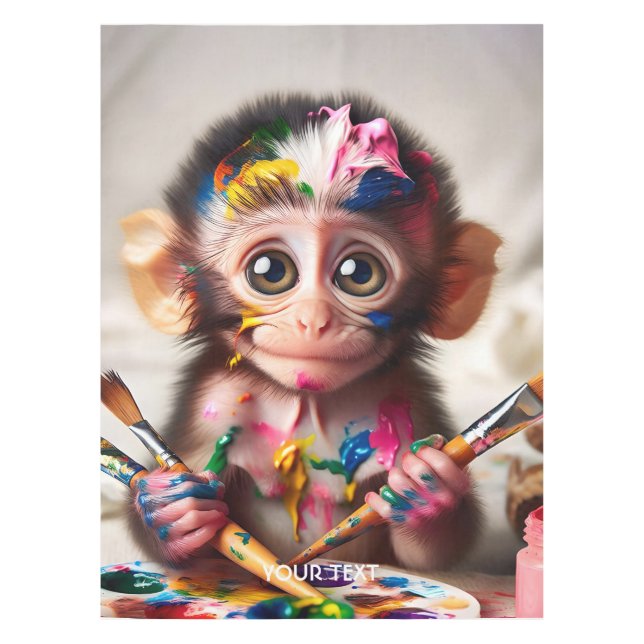 Fantasy Cute Monkey Brush Paints Tablecloth (Front)