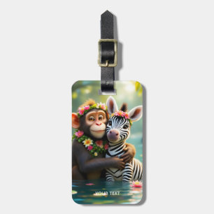 Fantasy Cute Monkey Zebra Hug  Luggage Tag