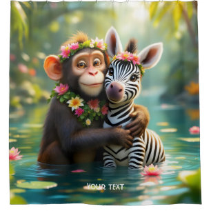 Fantasy Cute Monkey Zebra Hug  Shower Curtain