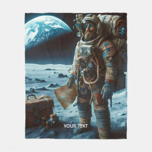 Fantasy Cute Moon Astronaut Bags Fleece Blanket