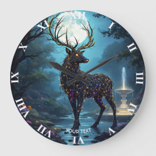 Fantasy Cute Moon Deer Night Large Clock