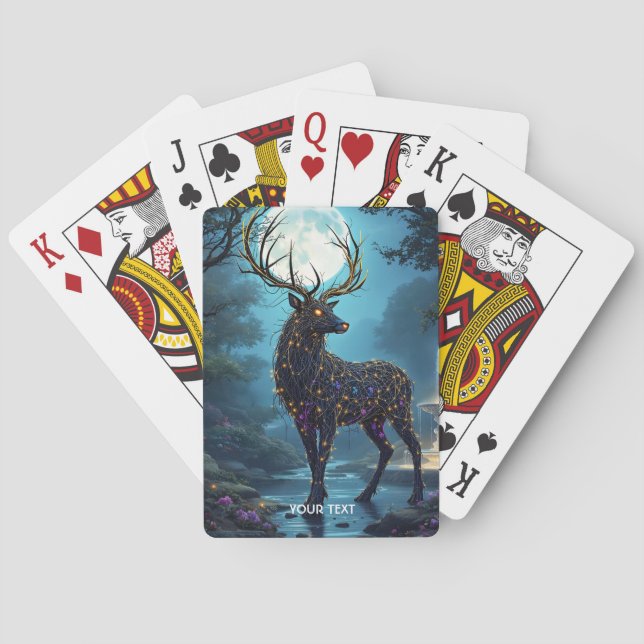 Fantasy Cute Moon Deer Night Playing Cards (Back)