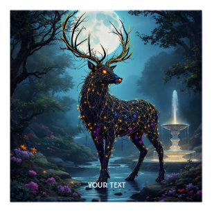 Fantasy Cute Moon Deer Night Poster