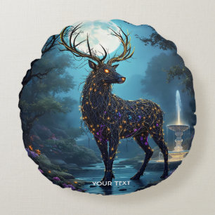 Fantasy Cute Moon Deer Night Round Cushion