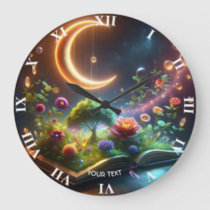 Fantasy Cute Moon Garden Book Large Clock
