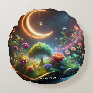Fantasy Cute Moon Garden Book Round Cushion