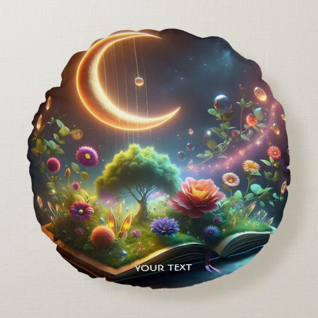 Fantasy Cute  Moon Garden Book Round Cushion (Front)