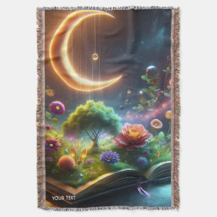 Fantasy Cute  Moon Garden Book Throw Blanket