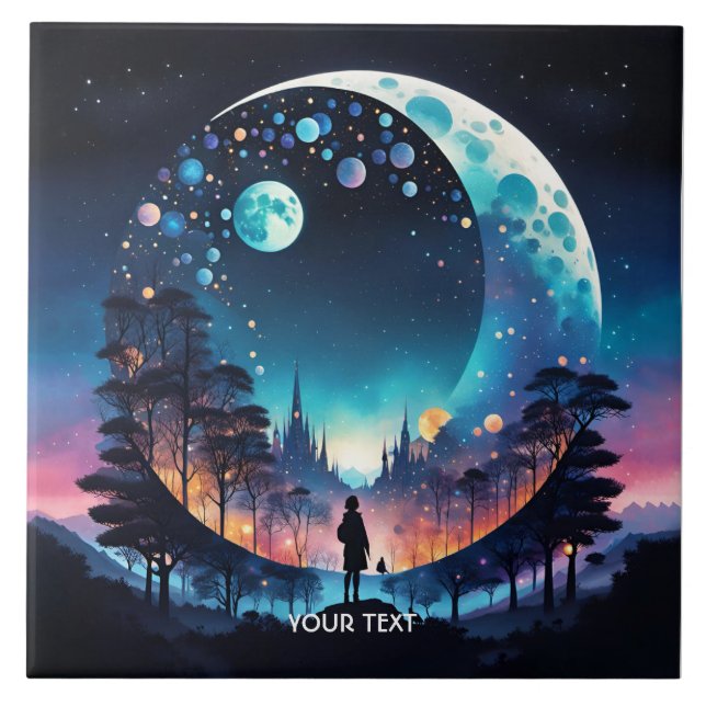 Fantasy Cute Moon Girl Stars Tile (Front)