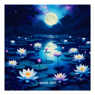 Fantasy Cute Moon Lily Pond Poster