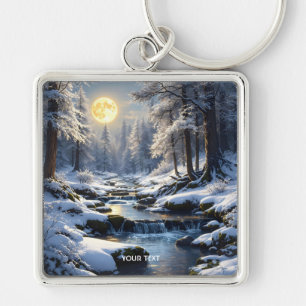 Fantasy Cute Moon Winter Forest Key Ring