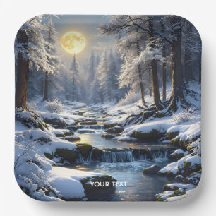 Fantasy Cute Moon Winter Forest Paper Plate