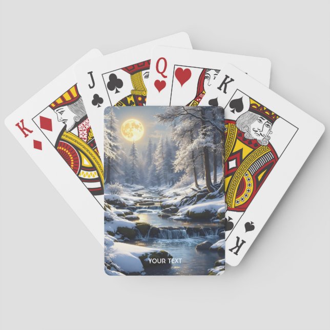 Fantasy Cute Moon Winter Forest Playing Cards (Back)