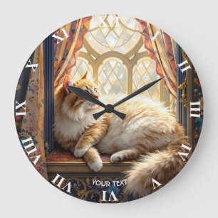 Fantasy Cute Morning Window Cat Large Clock