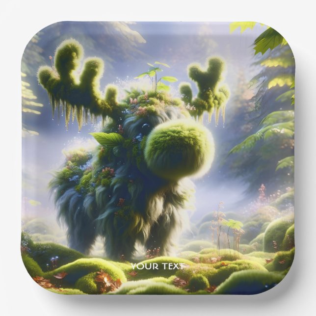Fantasy Cute Moss Moose Forest Paper Plate (Front)