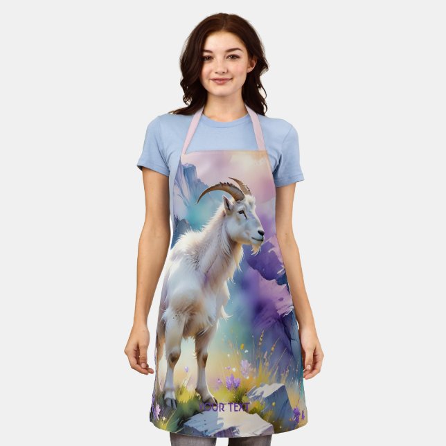 Fantasy Cute Mountain Goat Meadow Apron (Worn)