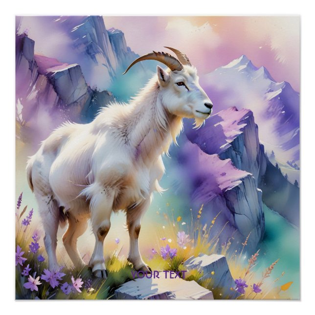 Fantasy Cute Mountain Goat Meadow Poster (Front)