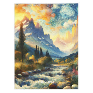 Fantasy Cute Mountains Landscape Sunset Tablecloth