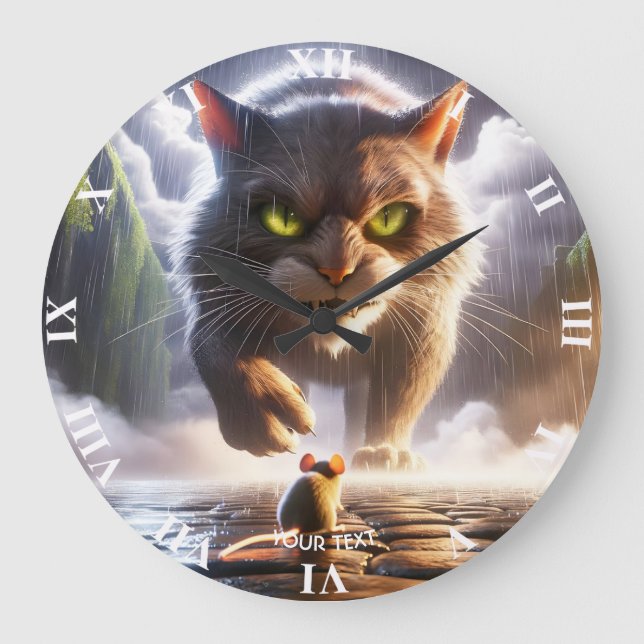 Fantasy Cute Mouse And Cat Large Clock (Front)